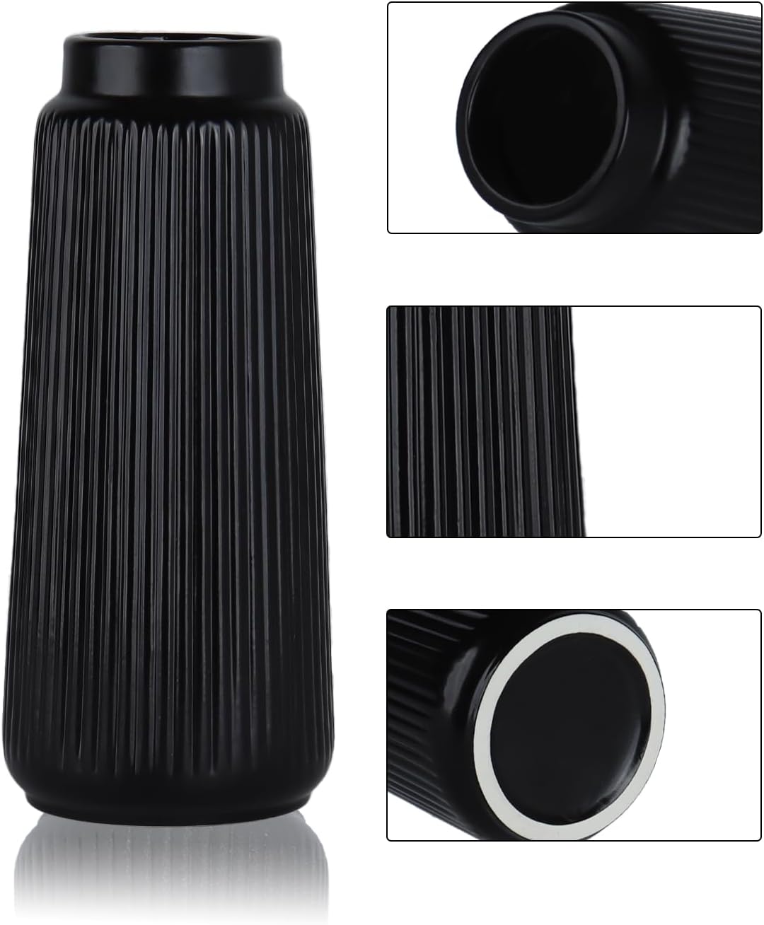 Ceramic Vase / Modern Tapered Decorative Vase / Black03 / Black / 8 Inch