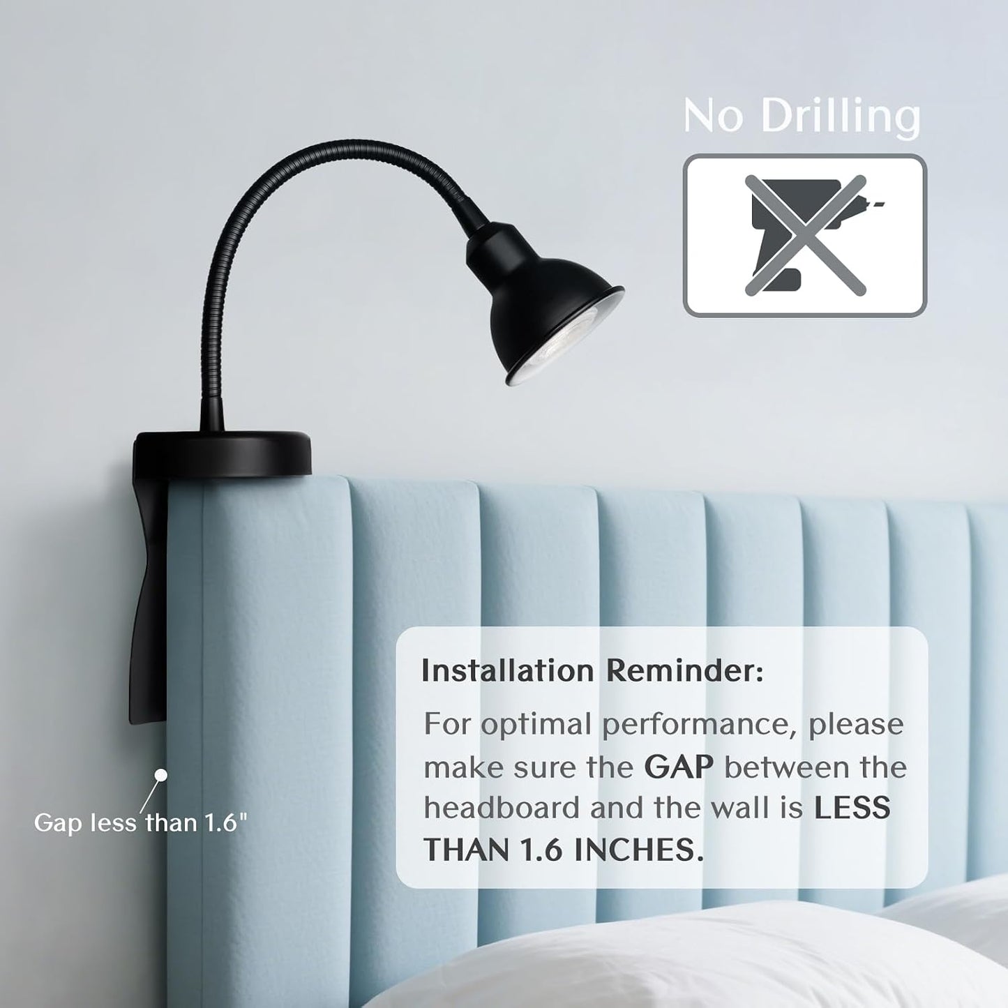 Patented Innovative Design Headboard Reading Light. No Drilling Golden Book Light for Bedtime Reading. Dimmable LED