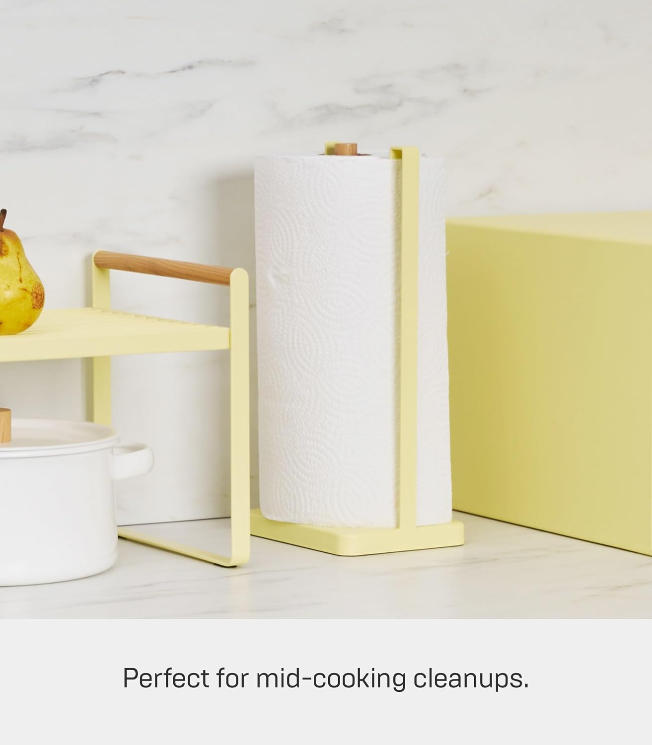 Yamazaki Home Tosca One-Handed Tear Paper Towel Holder - Kitchen Storage Rack - Steel + Wood