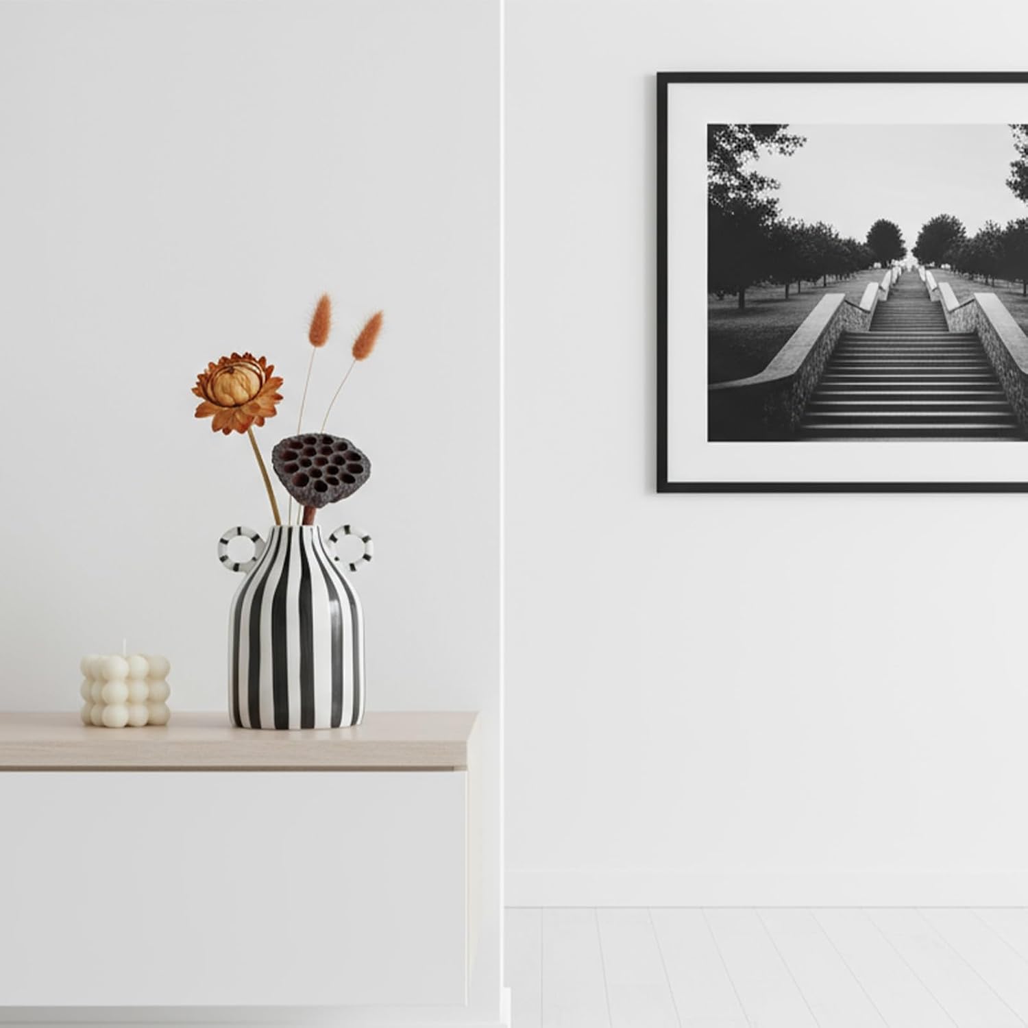 Small and White Ceramic Vase / Black