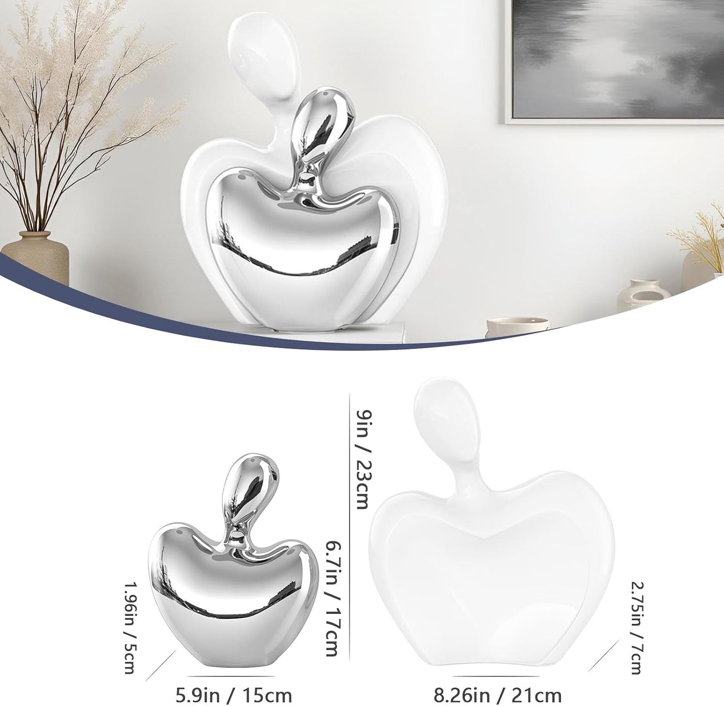 White and Silver Ceramic Couple Figurines Home Decor / White Silver