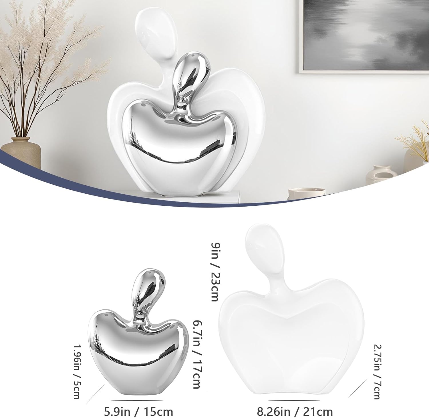 White and Silver Ceramic Couple Figurines Home Decor / White Silver