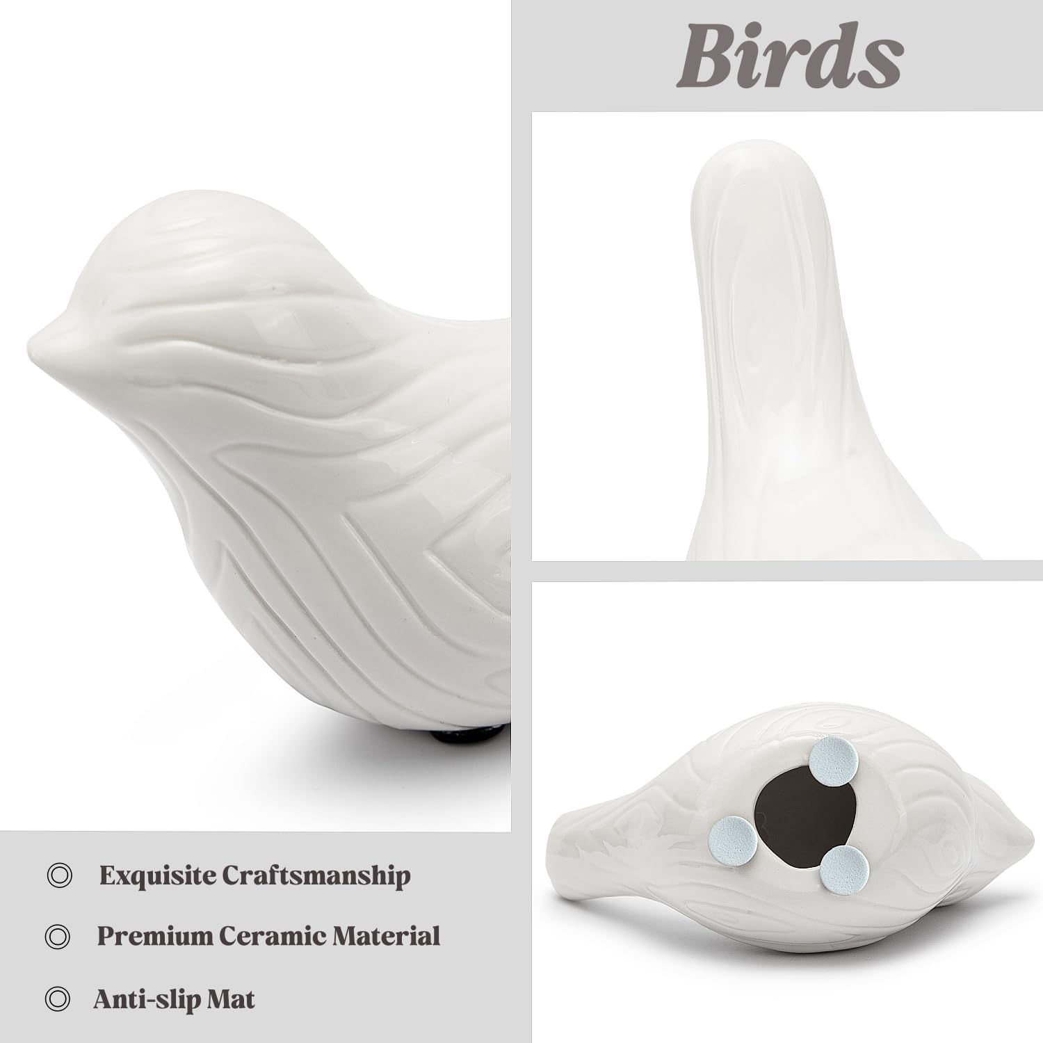 Small Ceramic Birds Statue / White / Set of 2