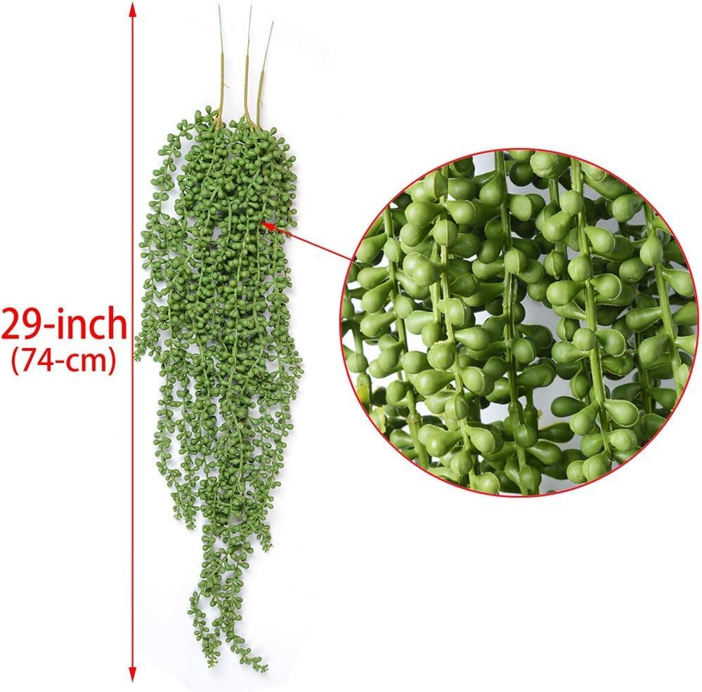 Artificial Fake String of Pearls Plant Faux Fake Hanging Succulents Plants / Green / Set of 6