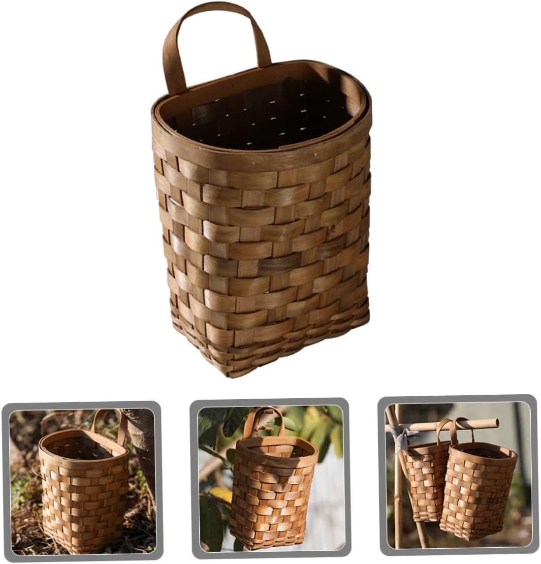 Hanging Basket Woven Wall Storage Organizer In Rustic Wicker Basket / 9.84 x 6.69 x 15.94