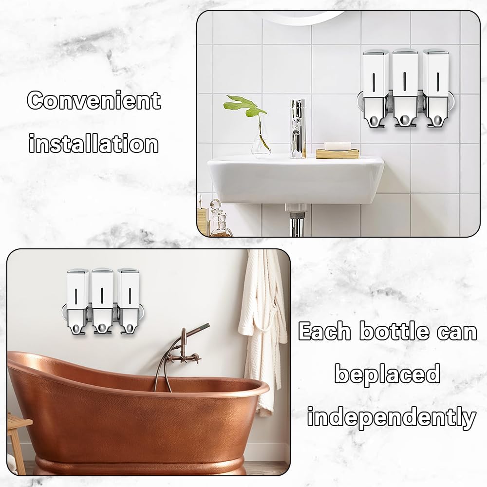 3 x 500ml per Cup Wall Mounted Manual Soap Dispenser for Home, Bath, Kitchen, Hotels, Restaurants. Shower and Lotion