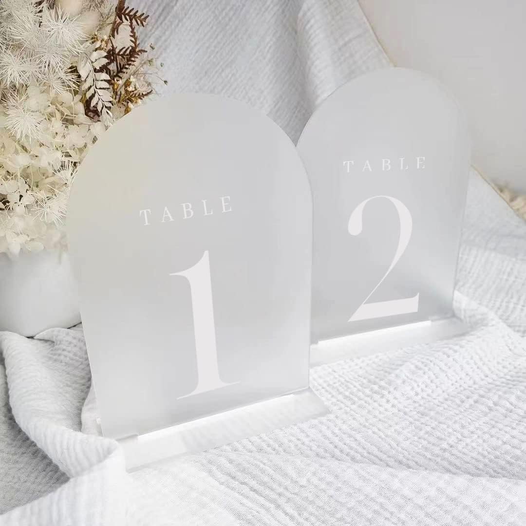 Frosted Arch Table Numbers 1-20 for Wedding, 20 Pack 5x7 Acrylic Signs With Holder, Perfect for Centerpiece Decoration