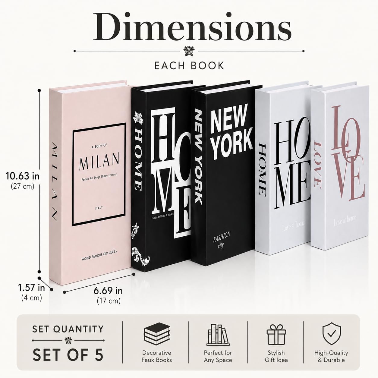 Aesthetic Faux Books / Black and White / 5 PACKS-A / Set of 5