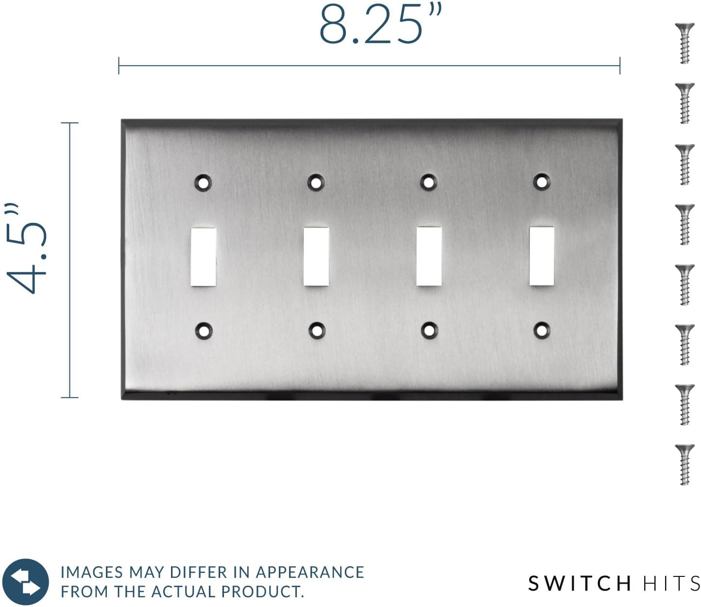 Satin Nickel Outlet Wall Plate | 4 Toggle | 8.25" x 4.5" | Hand-Polished Brass Construction | Electrical Switch Plate