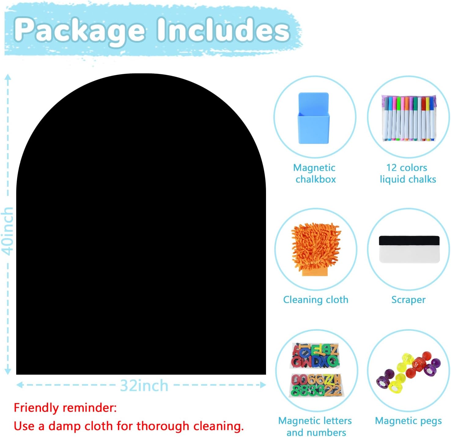 Magnetic Wall Decal Arch Magnet Wall for Kids Chalkboard Adhesive / 32"W x 40"H / Black / 40 x 32