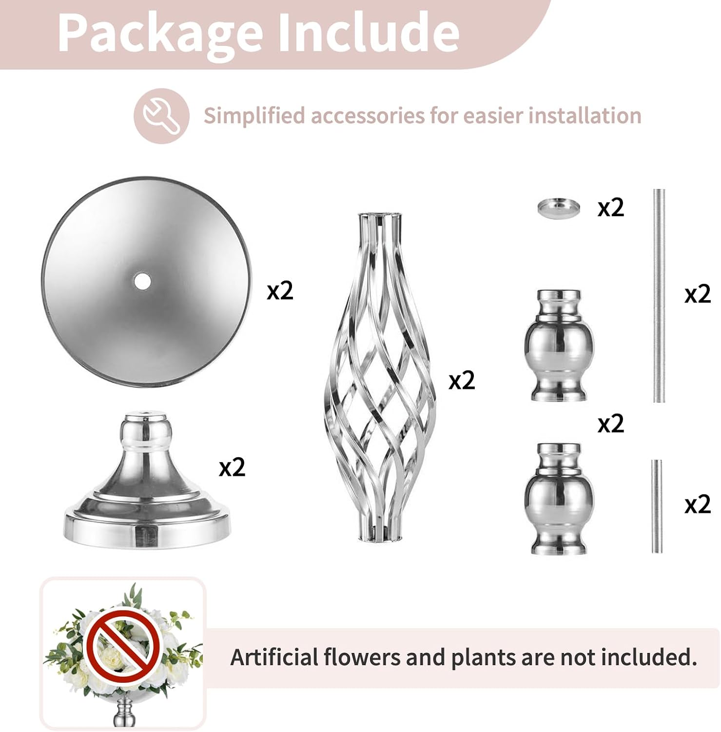NUPTIO Silver Centerpiece Stand for Table, Twist Style , 20.5" Tall, 2 Pcs