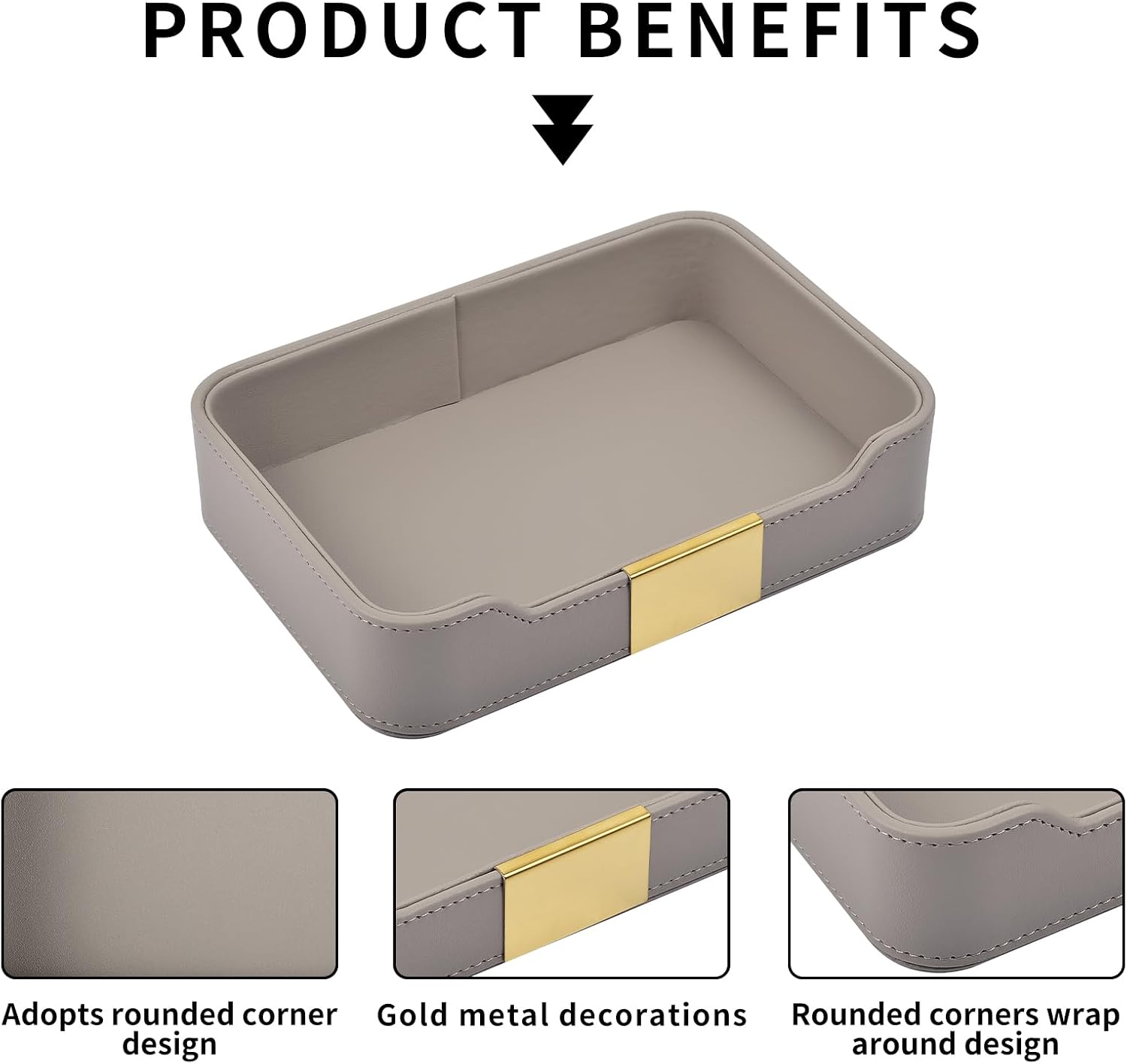 Leather Valet Tray Desktop Storage Organizer / 8.5 x 5.8 x 1.9 / Gray