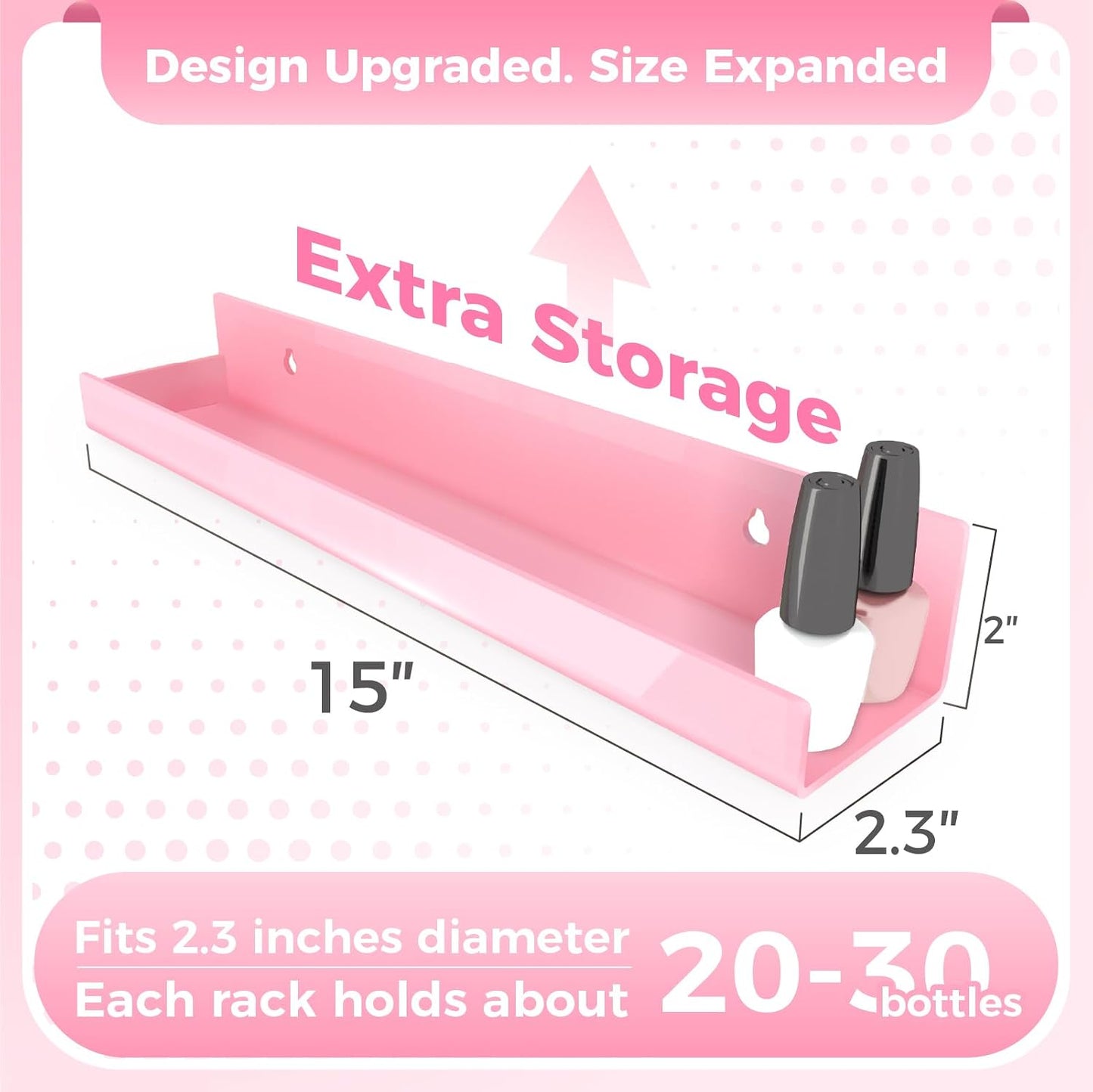 4 Pack 15 Inch Pink Acrylic Floating Wall Shelves, Kids Bookshelf | Modern Display Shelf for Nail Polish, Sunglasses