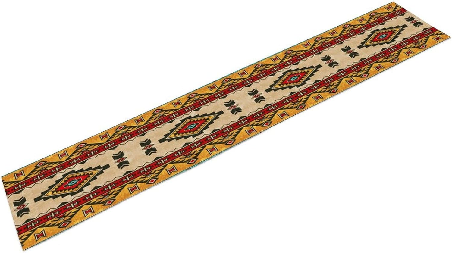 Aztec Southwest Table Runner,Ethnic Style Design Boho Geometric Pattern Printed Linen Table Runner for Home Kitchen