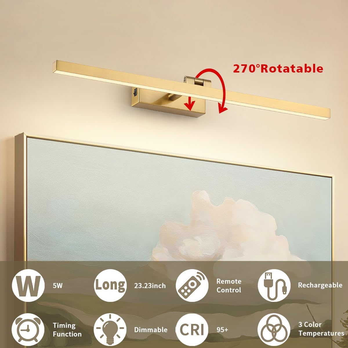Joosenhouse Battery Operated Picture Light, Wireless Gallery Light with Remote Control and Dimmable Timer Off Function