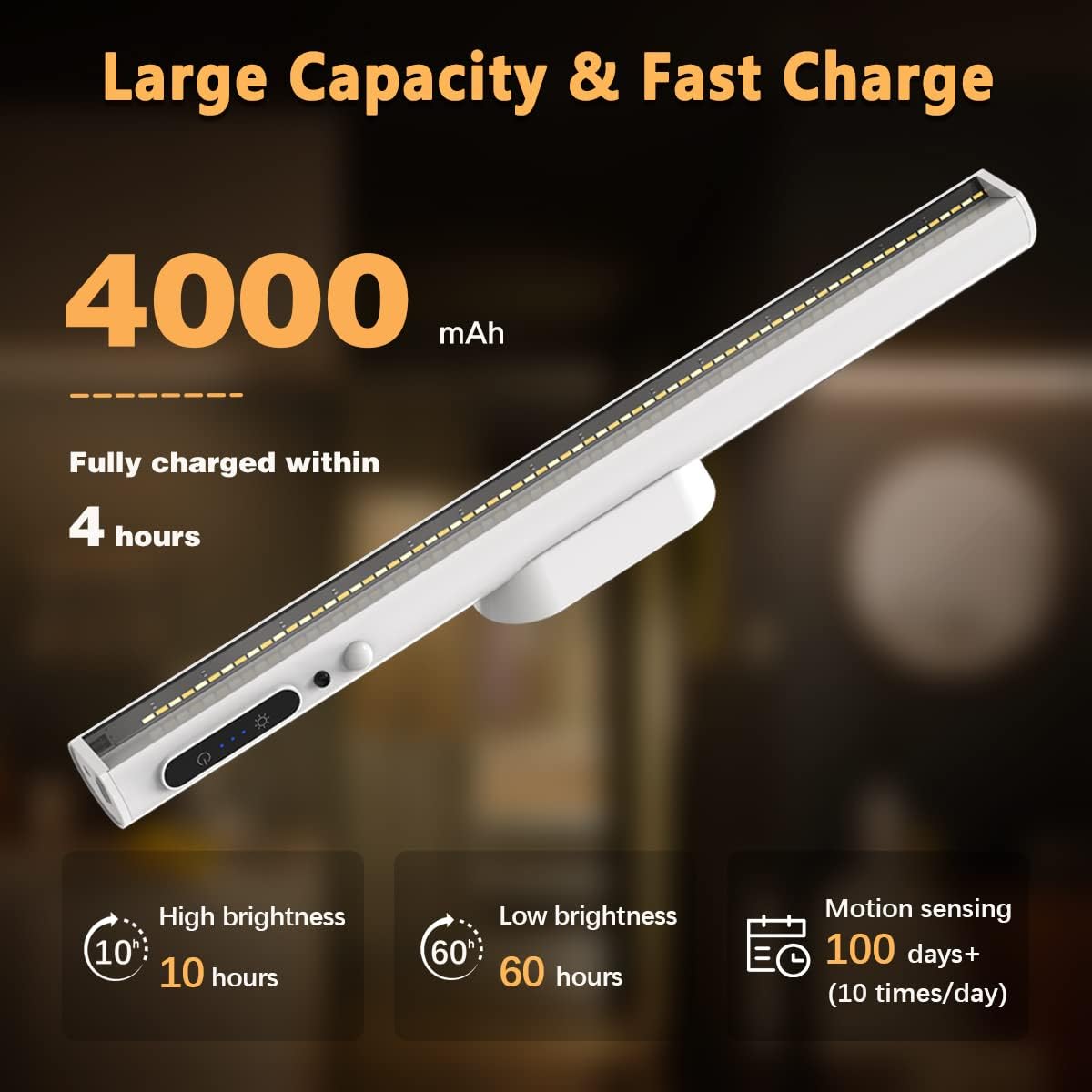 Hapfish Motion Sensor LED Light Bar Indoor,Under Cabinet Lighting Wireless | Rechargeable Magnetic Battery Powered