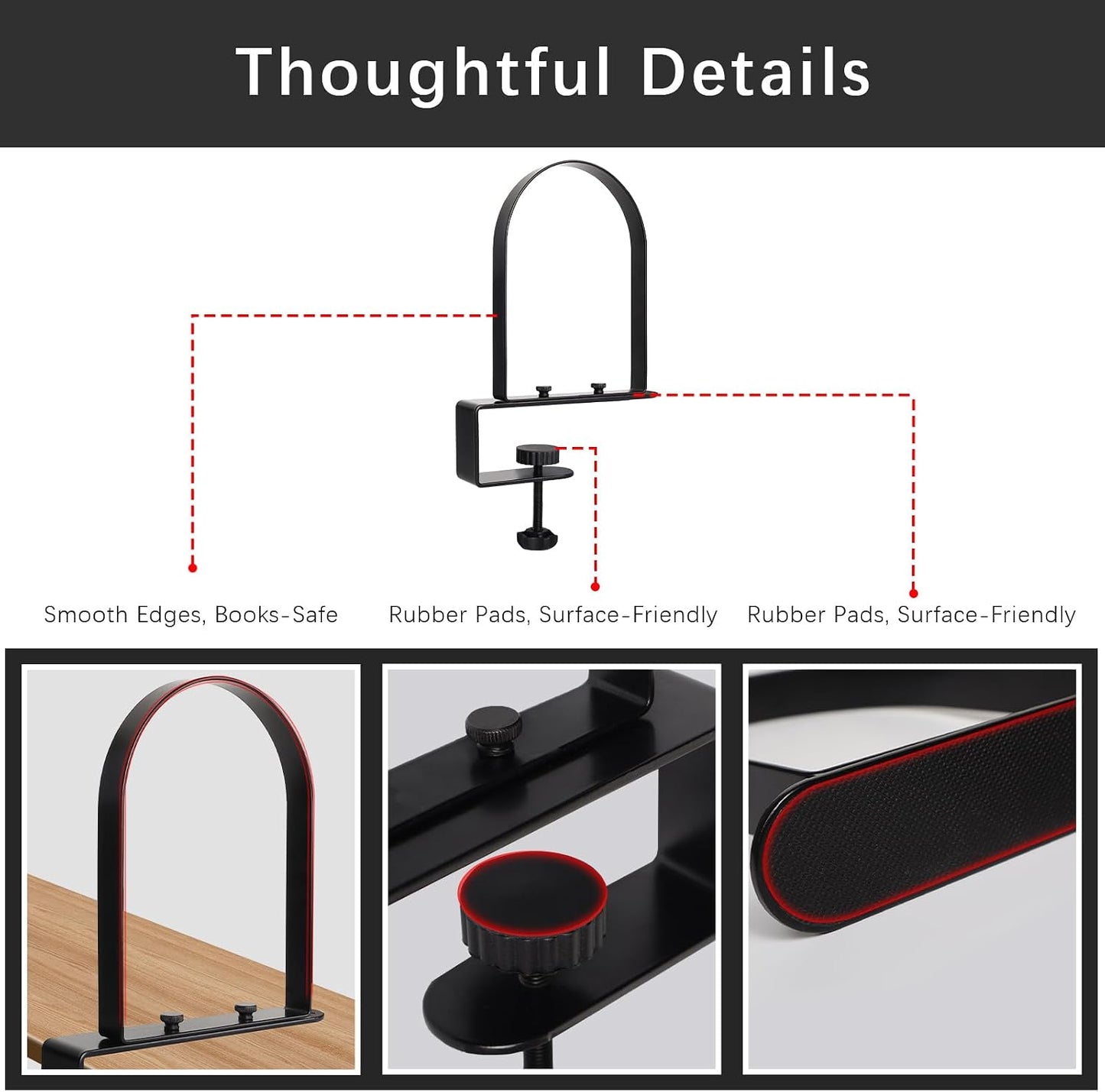 Super Steady Clamp-On Non-Skid Metal Book Shelves / 1 Pair / Black