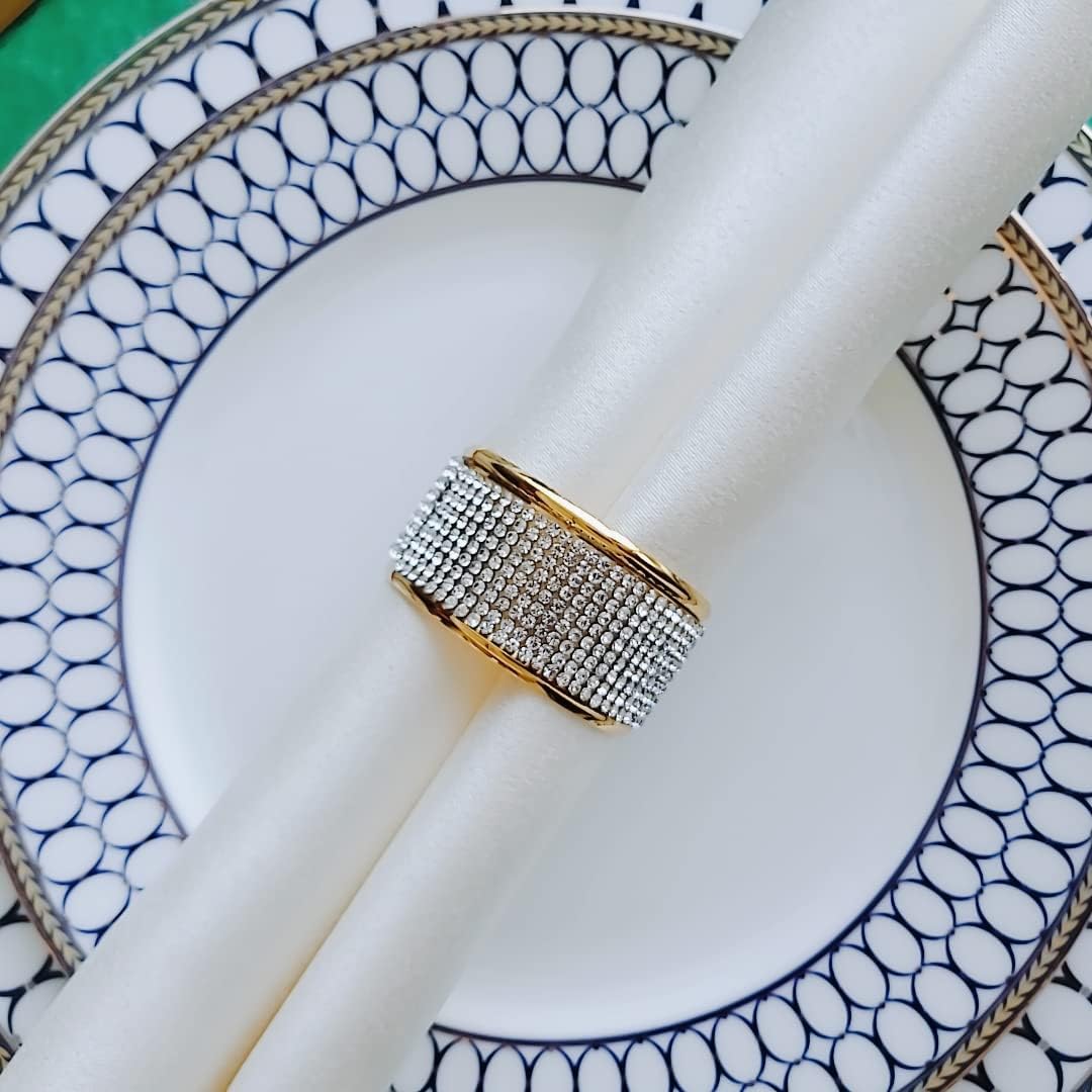 Silver Diamond Gold Napkin Rings Set, Rhinestone Napkin Holder for Dining, Anniversary, Wedding,Bling Cloth Holder Full