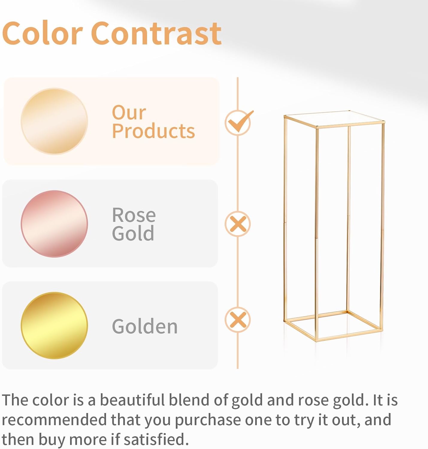 NUPTIO Gold Stands for Centerpieces, Geometric Column, 31.5" Tall, 10 Pcs | Metal Flower Holder, Rectangular Display