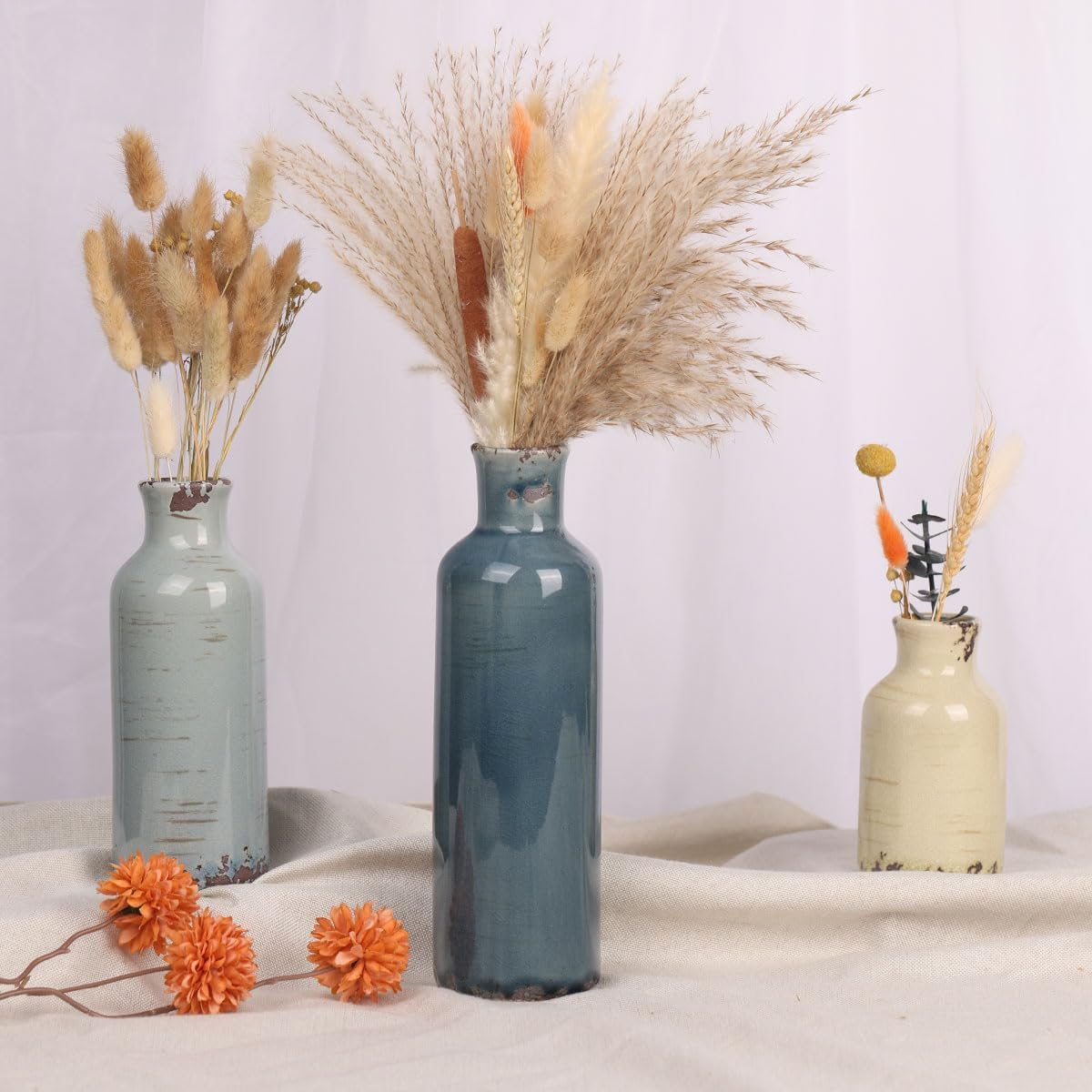 Multicolor Ceramic Vase / Blue Grey Beige / Set of 3