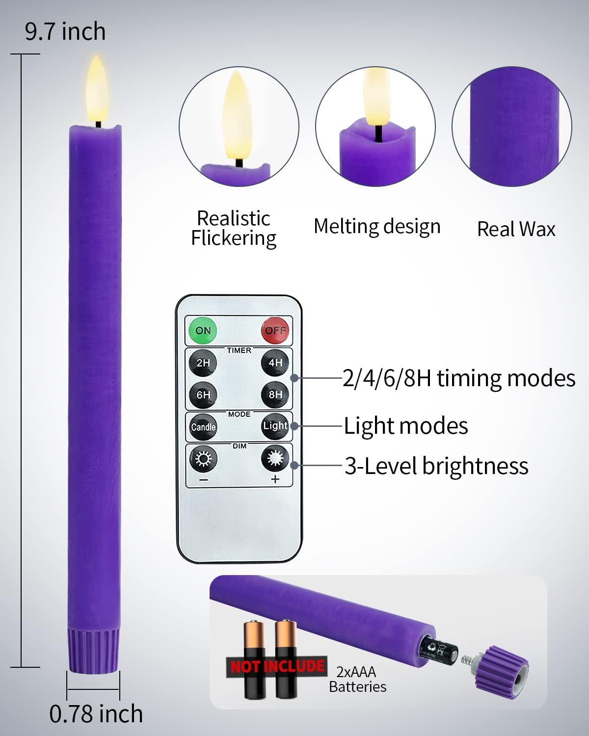 SHYMERY Flameless Advent Candles,Real Wax Battery Operated Electric LED Taper Candles with Remote Timer, Set of 4