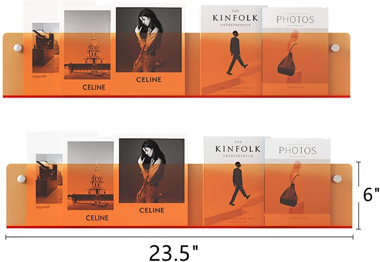 ROYALITA 2-Pack Acrylic Magazine Holder Brochure Holder, Orange 24 Inch | Record Magazine Rack, Fashion Floating
