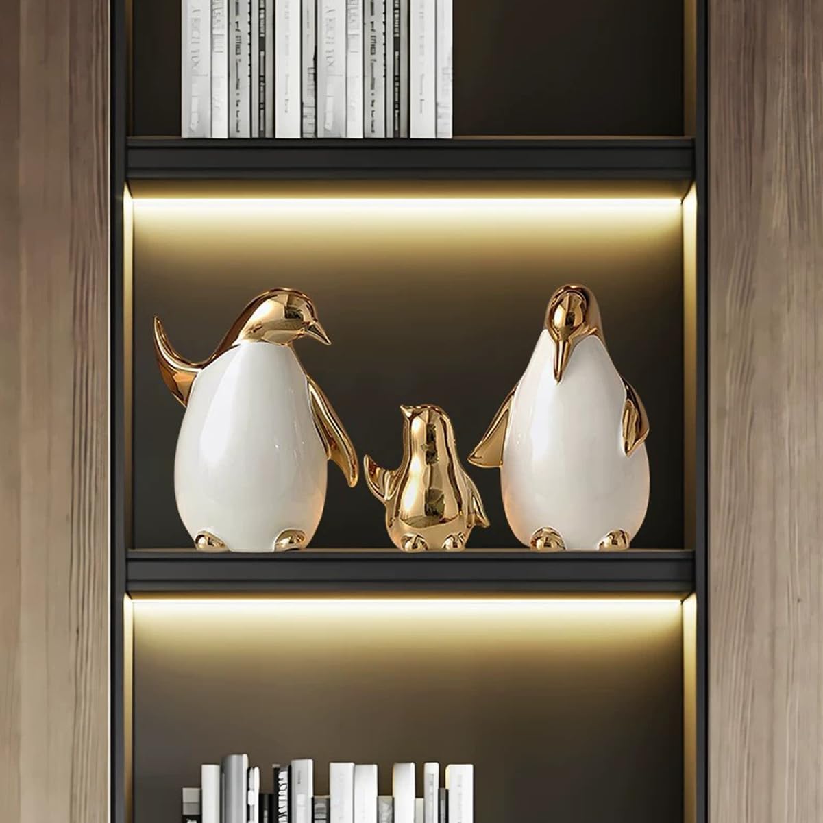 Ceramic Statues Aesthetic Abstract Penguins Sculpture Modern Home Decor / White Gold / Set of 3