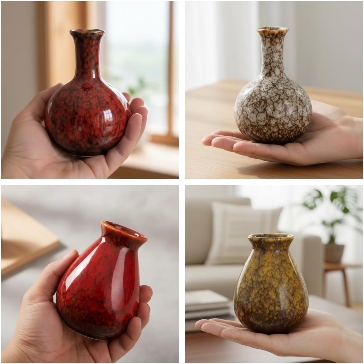 Ceramic Flower Vases Farmhouse Decor / Red / Set of 4