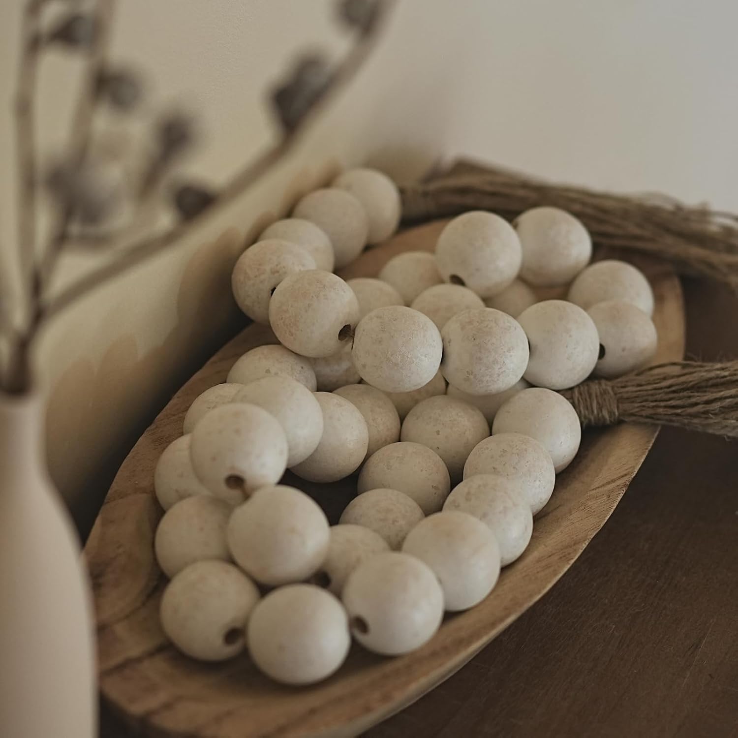Wooden Beads Garland / 67 Inches / Rustic White
