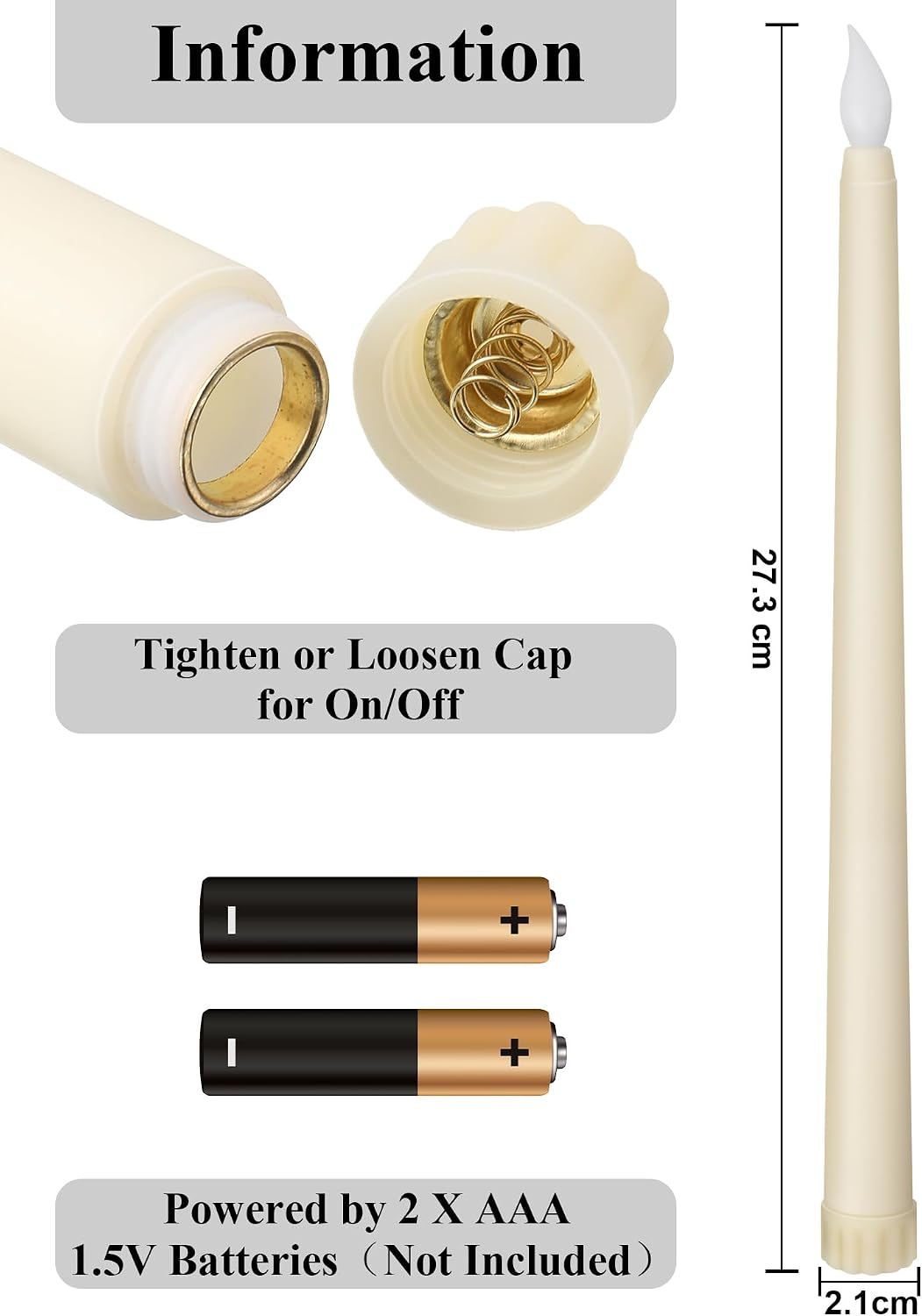 Treela 36 Pcs Flameless Taper Candle,Ivory White, 0.8x11″, Smooth | Flickering Faux LED Battery Operated Electric Fake