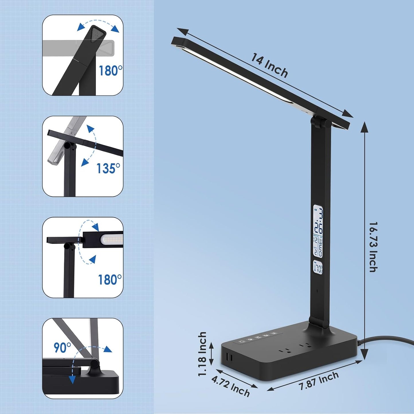 Infiway Desk Lamp with USB Charging Port: LED Stepless Dimmable Eye Caring Desk Light for Home Office - 1 Type-C, 1