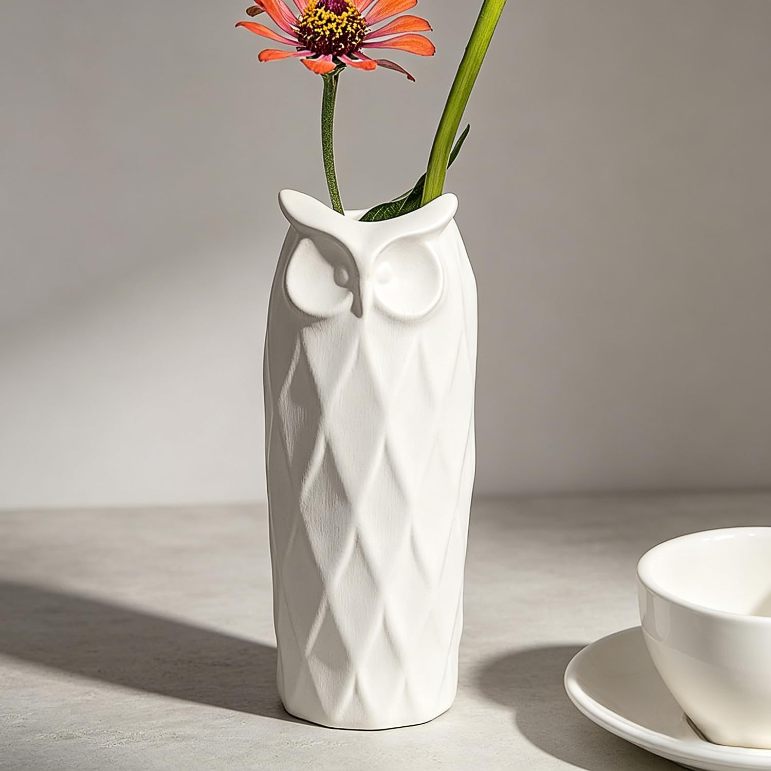 Owl Ceramic Vase / White / Set of 2