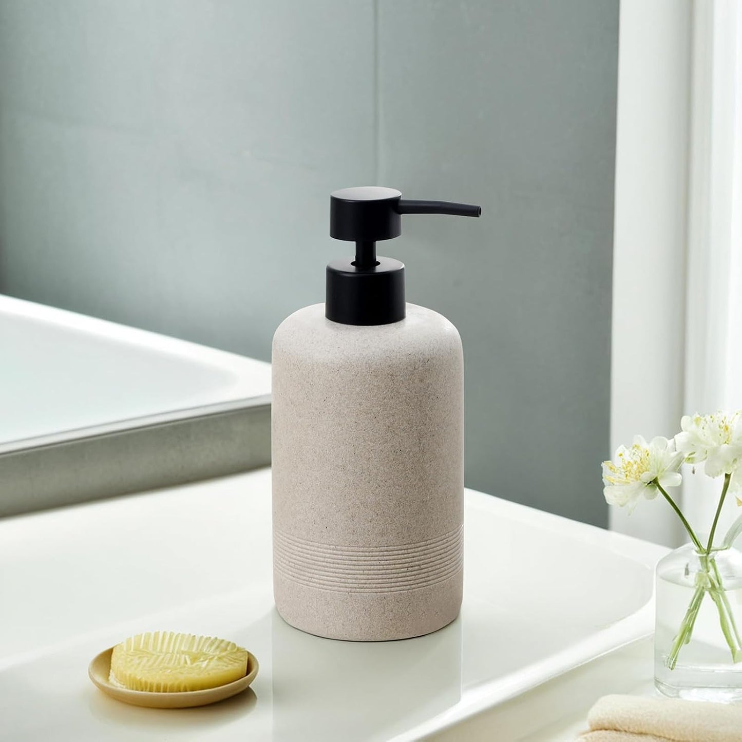 Soap Dispensers,13.53 OZ, 2 PCS,Sandstone Look Beige Empty Bottles | Simple,Refillable Hand Dish Lotion Shampoo and