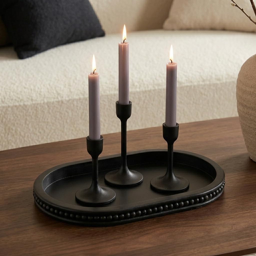 Oval Centerpiece Tray Wood for Farmhouse Entry Table Decor Round / Black