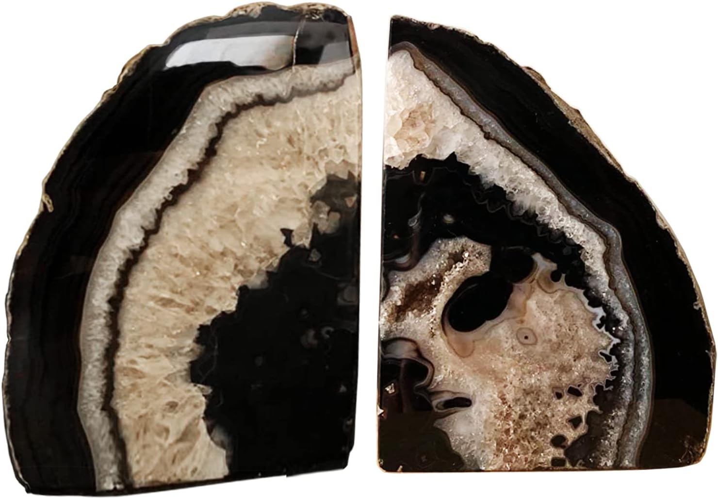 Black Geode Bookends Agate Decorative Book Ends / Natural Black / 3-4LBS