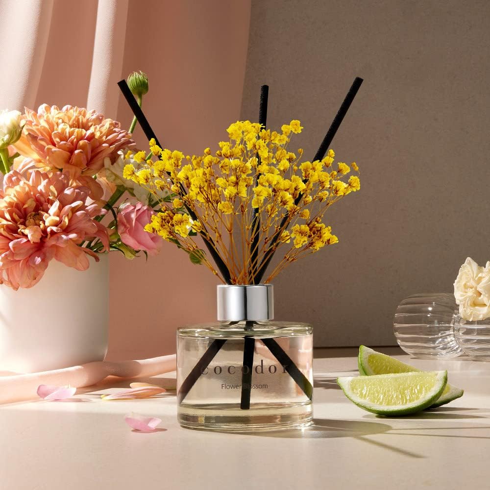 COCODOR Flower Reed Diffuser Set / 6.7oz / /Scent Diffuser / White Jasmine / Real Flower/6.7ounce/