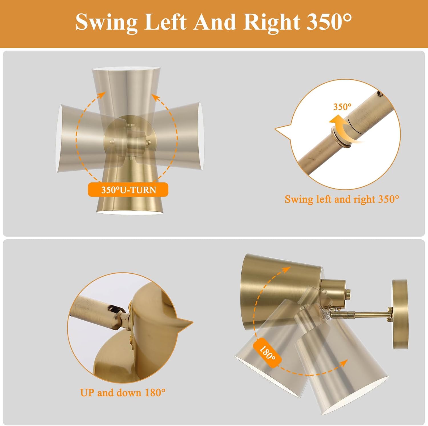 Battery Operated Wall Sconce Set of Two,Gold Modern with Remote Control Dimmable Wall Lighting Indoor, Not Hardwired