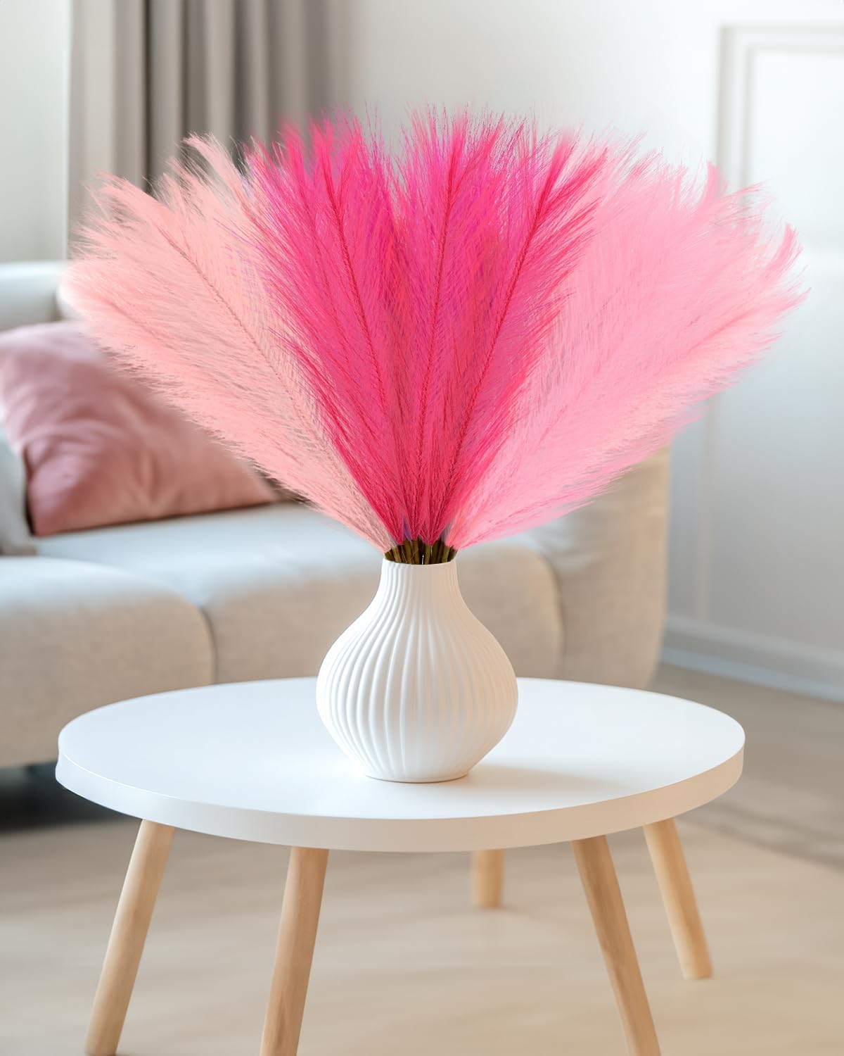 Hot Short Artificial Pompous Grass Fluffy Fake Pompas Grass Branches / 21.7 Inch / Pink / Set of 48