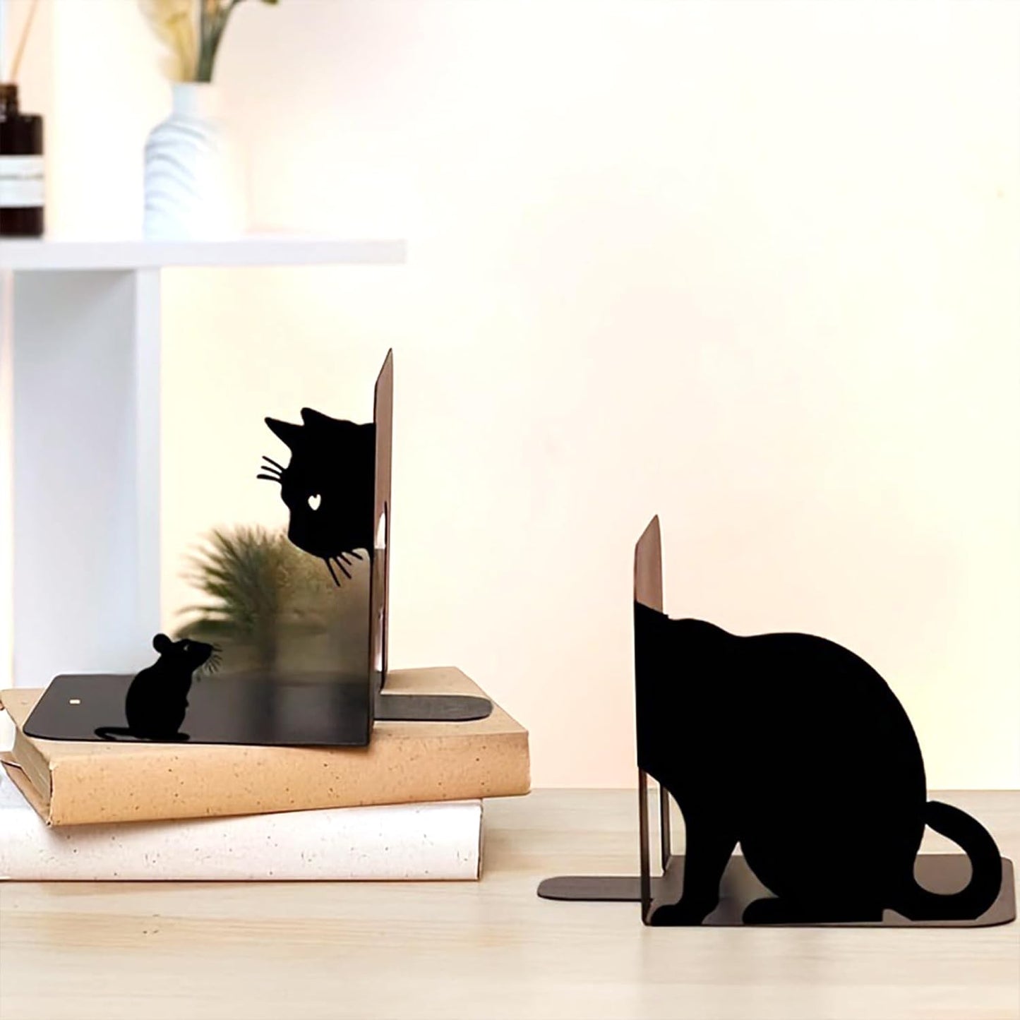 Cat and Mouse Metal Bookends Cats Book Ends / Black
