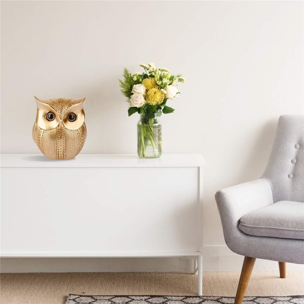 Owl Statue / Retro Buho Owls Figurines for Unique Home Decorations / Gold