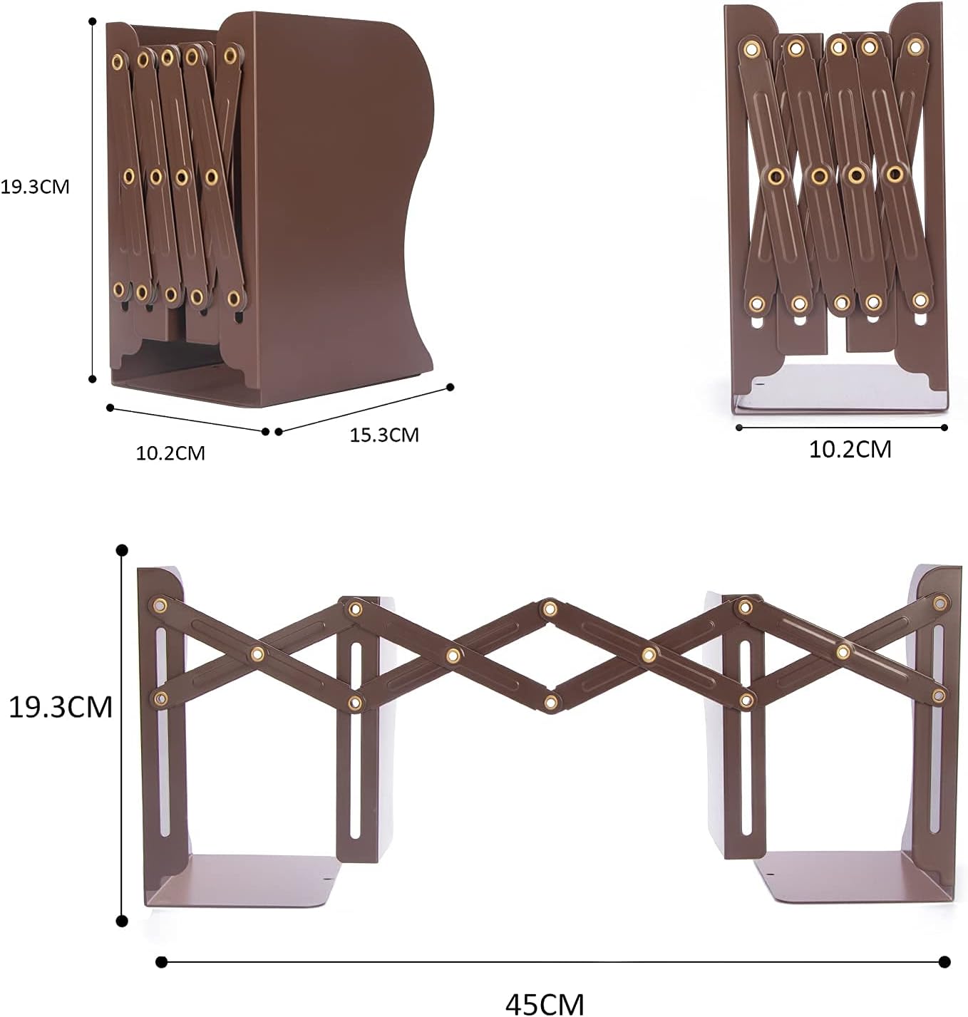 Aobopar Adjustable Metal Book Ends for Shelves Brown | Metal Bookends for Heavy Books, Desk Book Holder, Book Organizer