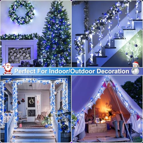 Blue and White Christmas Lights, 66FT 200 LED Christmas Tree Lights