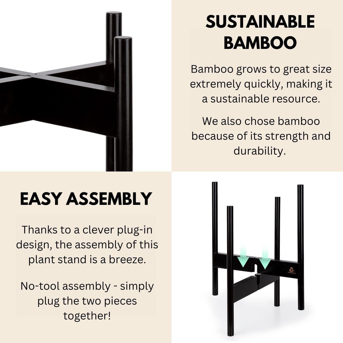 Fox & Fern Mid Century Plant Stands for Indoor Planters, Bamboo, 14.9 Inch | Plug In Design, Holds 200 lbs, Two High