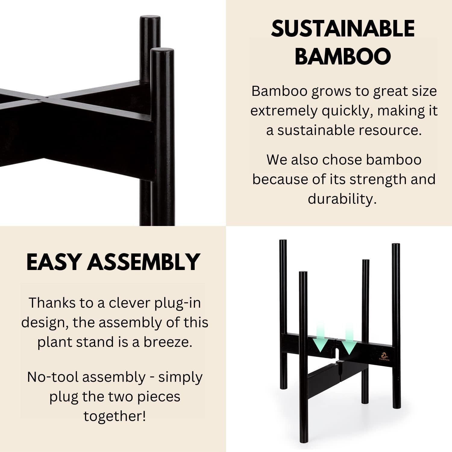 Fox & Fern Mid Century Plant Stands for Indoor Planters, Bamboo, 14.9 Inch | Plug In Design, Holds 200 lbs, Two High