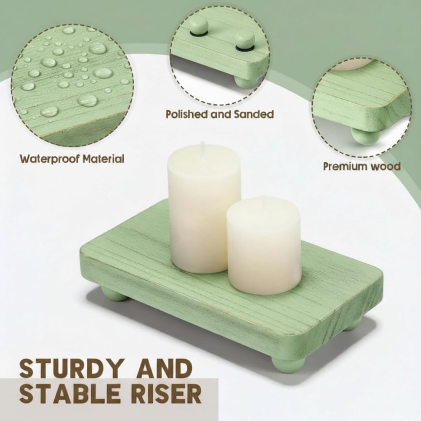 Wooden Risers for Display Pedestal Stand Wooden for Decor Farmhouse / Green / 8 x 4.3 / Set of 3