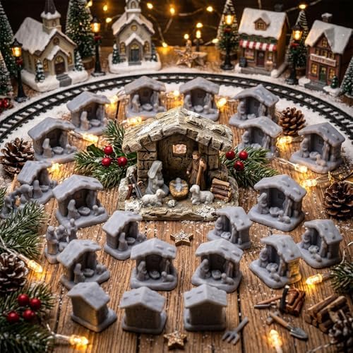 RoundFunny 50pcs Miniature Christmas Nativity Resin Holy Family with Manger