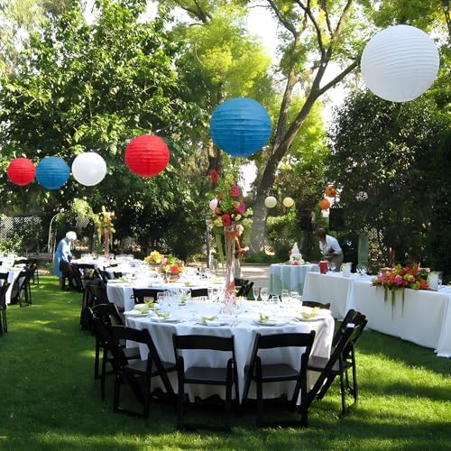 18Pcs Red Royal Blue White Paper Lanterns for Parties, 6” 8” 10” 12” Chinese Asian Hanging Round Paper Lanterns for 4 of July, Independence Day Home Decor Party Decor