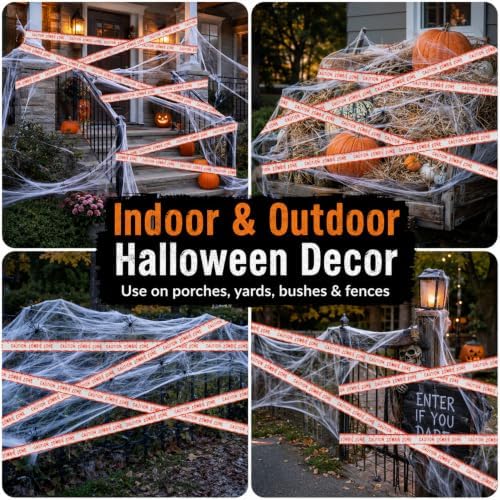 MAQIHAN 1100 Sqft Halloween Spider Webs - Outdoor Cobwebs 2PCS Caution Tape