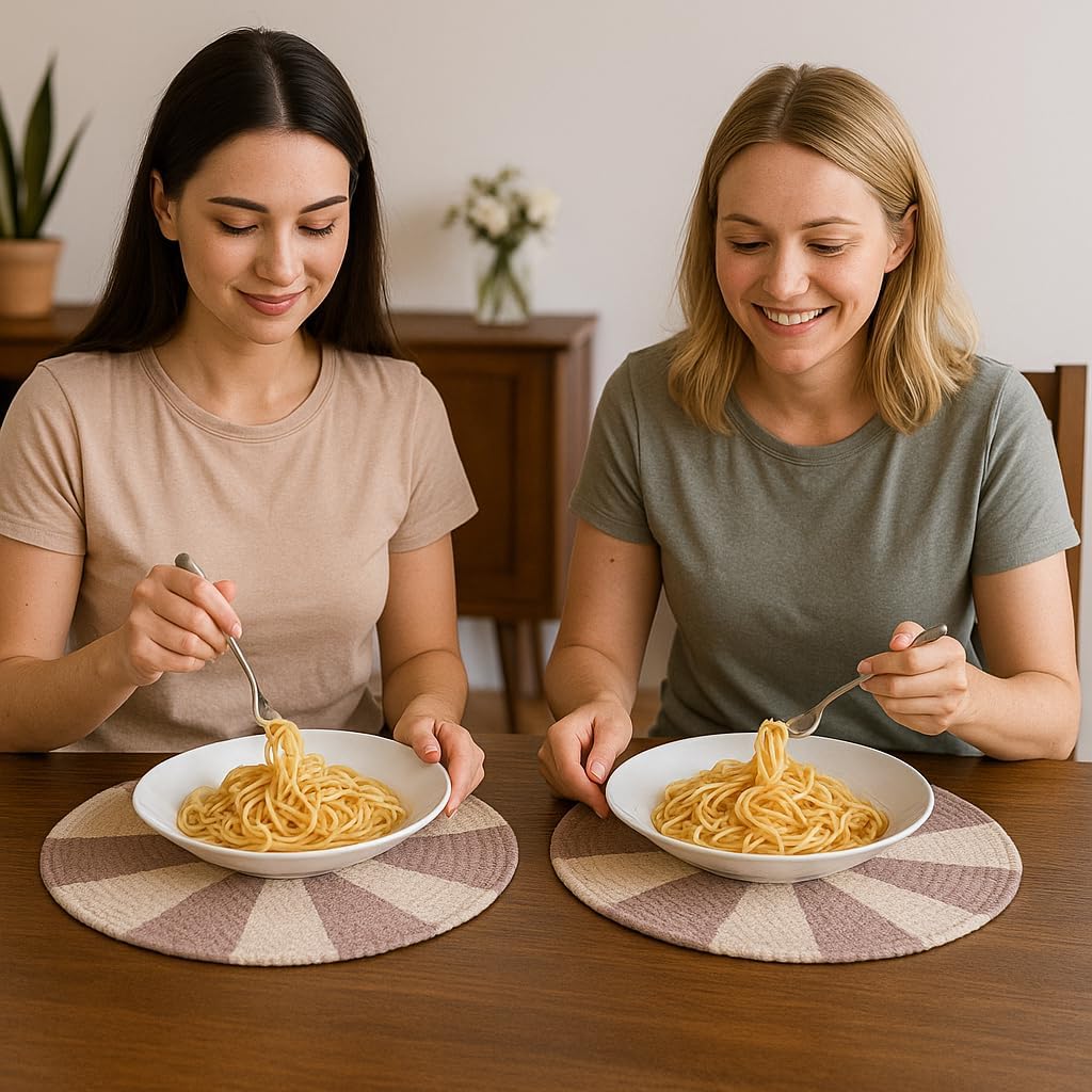 The Fine Living Braided Cotton Placemats, Round Table Mats, Set of 6,13.5" | Washable Anti-Slip Heat Resistant Braided
