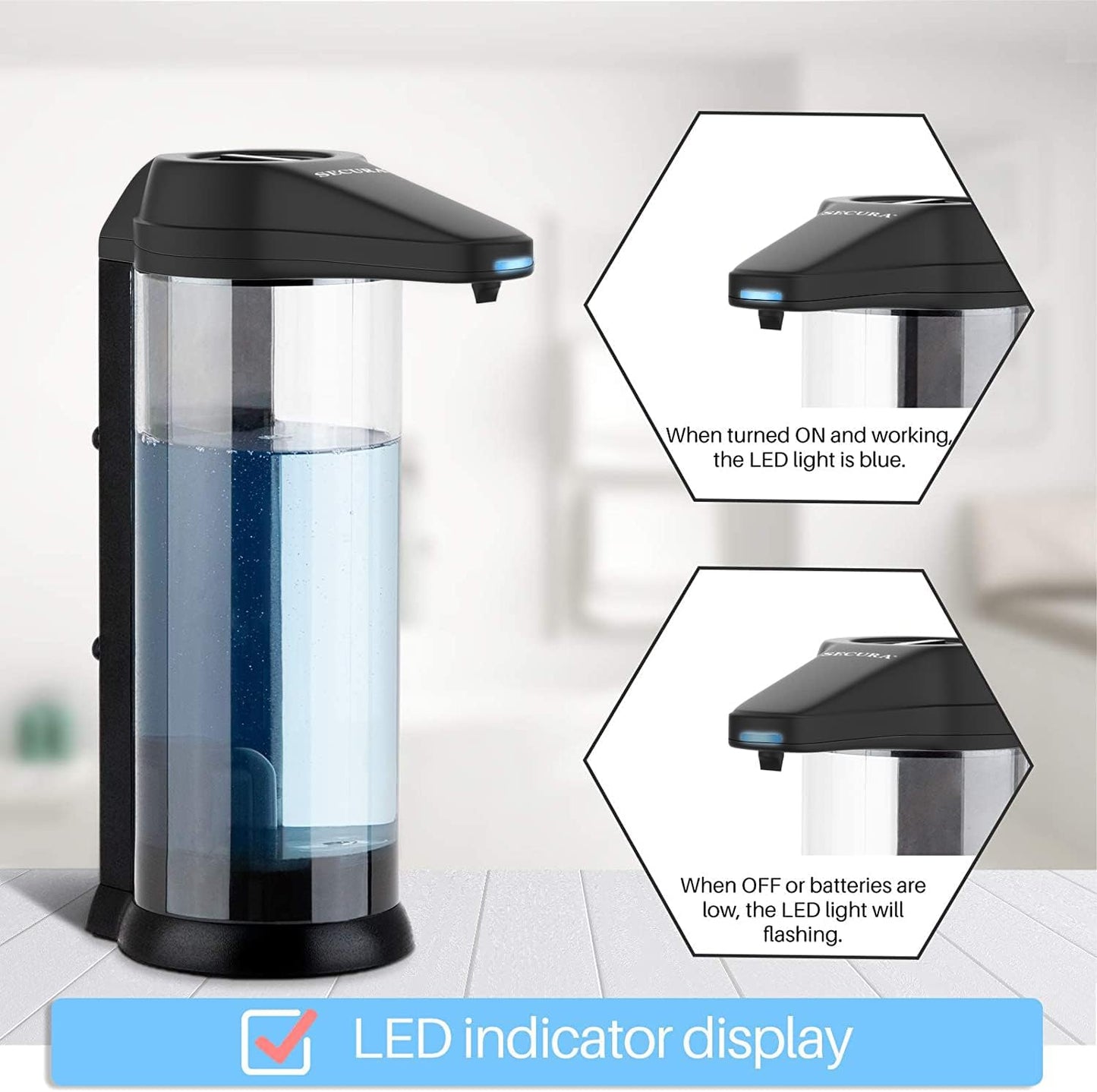 Secura 17oz Automatic Liquid Soap Dispenser, Touchless Battery Operated Hand Soap Dispenser with Adjustable Soap
